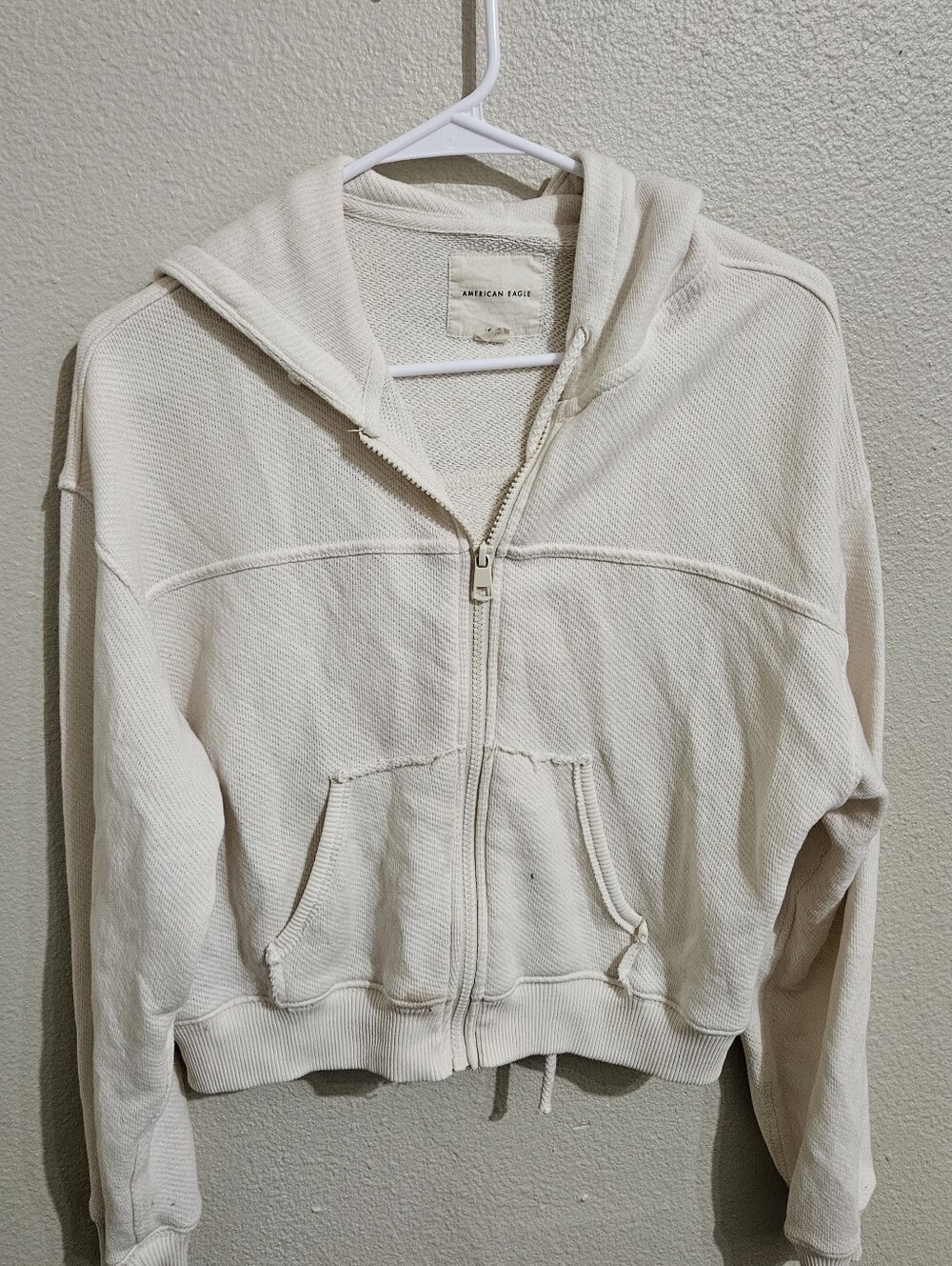 American Eagle Outfitters Cream Zip-Up Hoodie Jacket